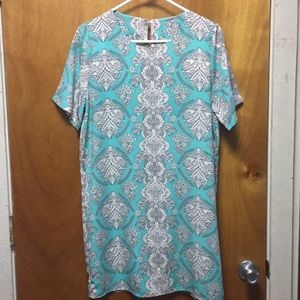 Turquoise and White Shift Dress